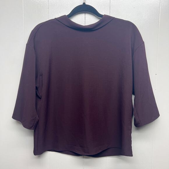 Uniqlo 3/4 Sleeve High Neck Purple Top Women's Size Small Office Casual Flawed - Picture 1 of 10